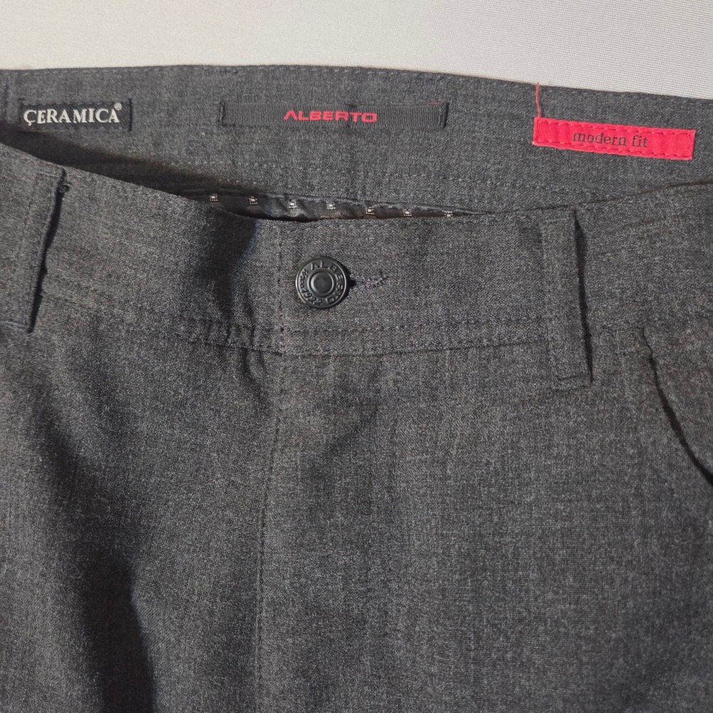 Alberto Ceramica Pants Mens 32x30 Gray Modern Fit Flat Front Trousers - Picture 4 of 13